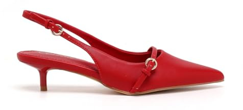 Gizelle Women’s Pointed Toe Sandals Slingback Kitten Heel Wedding Party Elegant Pumps Sandals for Womens, Red Matte-6