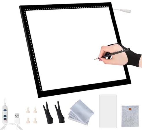 LED Leuchttisch A0 A1 A2 A3 A4, Ultra-dünnes LED Licht Pad mit stufenloser Helligkeit, Magnetische Zeichenplatte, Leuchtbox für Zeichnen, Diamond Painting, Skizzen, Animation, Tattoo, Plotterfolie