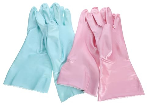 MOTHNUR 2 Pairs of Waterproof Rubber Dishwashing Gloves for Household Cleaning Thickened Flocked Kitchen Mitts for Washing Dishes and Laundry