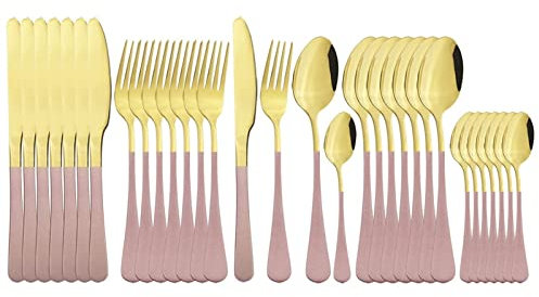 CVNIMV Ensemble de Couverts 32 pièces Rose, Ensemble de Couverts en Acier Inoxydable, Vaisselle de Table, Couteau, Fourchette, cuillère, Couverts de fête, Ensemble de Cuisine, décoration