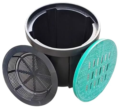 Large Round Catch Basin for Drainage - Low Profile Water Catch Basin with Grate & Debris Basket - Underground Gutter Drainage System (29 Dia, 32 High) - No Pre-Drilled Holes