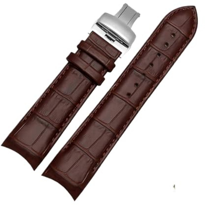 NRERDMT Compatible con Tissot 1853 T035 Correa de piel de becerro T035627A con extremo curvo y hebilla de mariposa (22 mm, 23 mm y 24 mm)(Brown Silver,24mm)