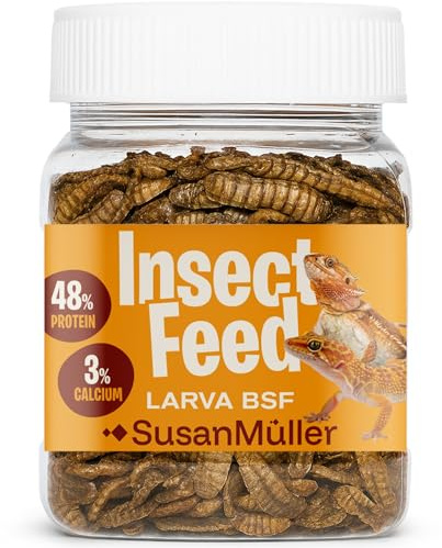 Susan Müller Larva BSF für Reptilien, ausgewogene Ernährung C:P 2:1, verbessert Wachstum und Schleim, reduziert Stress, fördert Verdauung und Immunität, für Pogonen, Geckos, Chamäleons