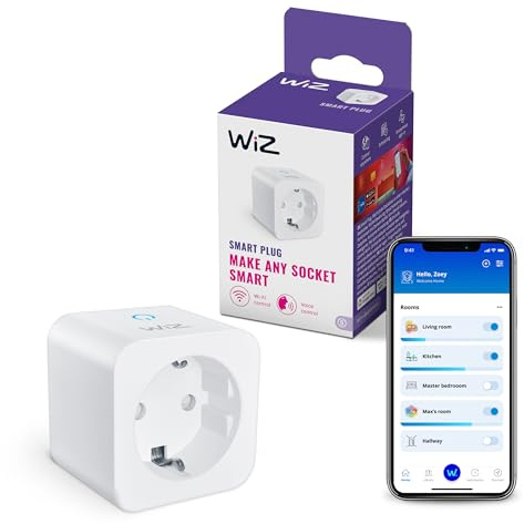 WiZ Enchufe Inteligente Wi-Fi, Tipo F, 230V, 50Hz, Fácil Instalación, Certificación Matter, Control Inteligente, Comandos de Voz, Compatible con Alexa, Google Home, y Apple Home, Pack de 1