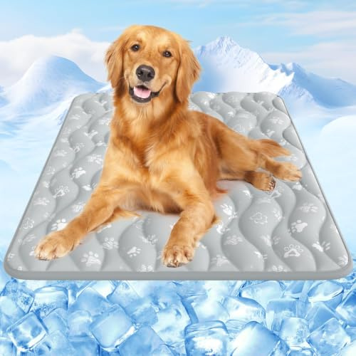 Rywell 44x32in Dog Cooling Mat with One-Way Moisture & Arc-Chill 3.0 | Color-Changing Cool Indicator. Washable, Non-Slip Pet Bed. One-Way Moisture Tech Keeps Cool & Dry for Floors, Sofas, Kennels