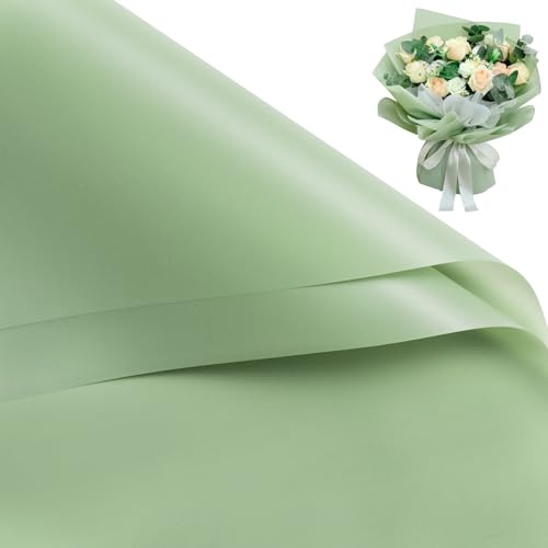 RUSPEPA 20 hojas de papel de regalo de flores, papel de embalaje de ramo floral impermeable, suministros de floristería para cumpleaños, fiestas, bodas y manualidades de bricolaje - verde