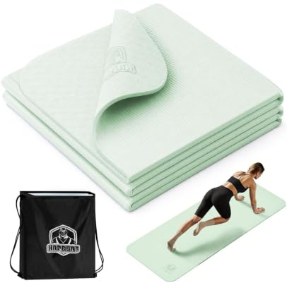 HAPBEAR Reise Yogamatte faltbar 183x61x0,6cm – rutschfeste TPE Yogamatte klappbar mit Tragetasche, leicht & platzsparend für Yoga, Pilates, Fitness & Home Workout
