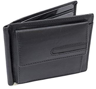 LEAS Dollar Clip mit Kleingeldfach RFID Geldscheinklammer flach Geldklammer Money Clip extra dünn für 8 Karten Echt-Leder, Portmonee mit Geschenk Box, schwarz