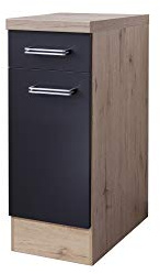 Smart Möbel Küchenunterschrank Lino 30 cm mit Arbeitsplatte – Anthrazit/San Remo Eiche hell – 1 Tür, 1 Schubkasten