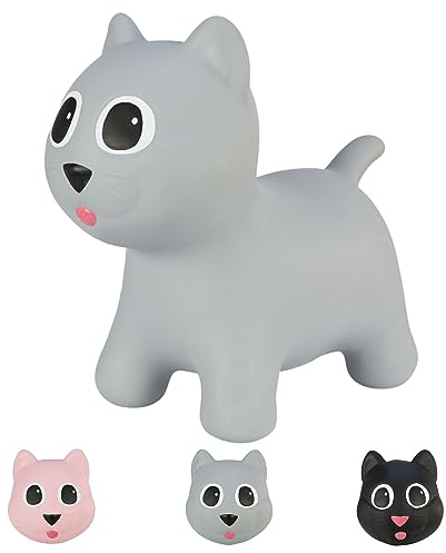 Hoppimals Tootiny Hüpftier, Hüpftier ab 1 Jahre & Hüpftier ab 2 Jahre, Hüpfende Katze, Für Gymnastik & Geschicklichkeit für Kinder, Verpackt im Geschenkkarton, inklusive Pumpe - Baby-Hüpfer GRAU