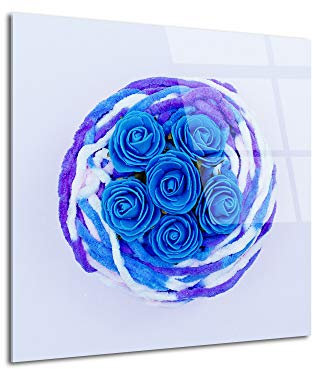 DECLINA Tableau Plexiglas Les roses bleu Bleu - Impression Verre Acrylique Style Vintage - Décoration Murale pour déco Maison, Cuisine, Salon, Chambre, Bureau - 30x30 cm
