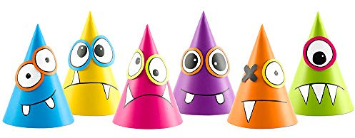 6 Stück Partyhüten Monster aus Papier Farbmischung 16cm Partyzubehör