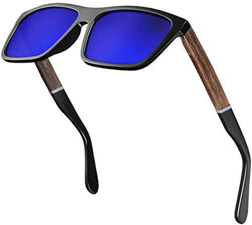 Balinco® polarisierte Sonnenbrille (Handmade) mit rechteckigen Gläsern & Bambusbügeln - für Damen & Herren geeignet - schützt vor UV-Strahlen oder Reflexionen - im praktischen Set