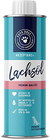 Pets Deli Pures Lachsöl für Hunde, Futterzusatz & Topping für Barf, Nass- & Trockenfutter, mit Omega-3 für Haut, Fell & Herz, erhöht Futterakzeptanz, 750 ml, Premium Qualität