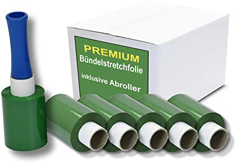 Mini Stretchfolie Set 40 Rollen+1 hochwertiger Abroller - 100mm breit - 150m je Rolle - verschiedene Farben - zäh & reißfest (Grün)