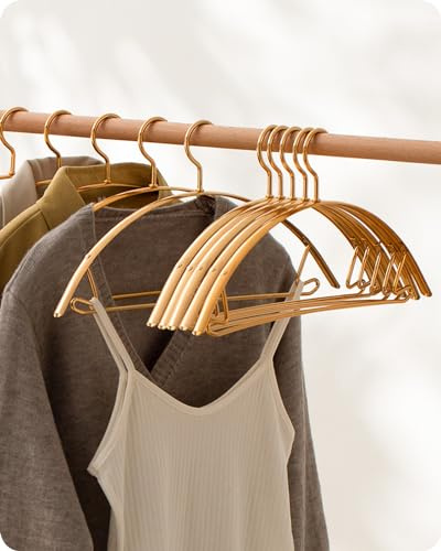 Baffect 10er-Pack Strapazierfähiger Kleiderbügel - Metallbügel Mit Rutschfestem Hosensteg, Keine Verformung, Platzsparend für Bluse, Hemd, Jacke, Hose (Gold)