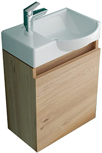 Alpenberger Waschbecken mit Unterschrank 45 cm Breit | Waschbeckenunterschrank Hängend | Badezimmer Gäste WC Möbel Set | Badmöbel Waschtisch (Rechts Becken)
