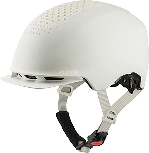 Alpina Idol - Nachhaltiger, Beleuchteter & Leichter Fahrradhelm Mit LED-Licht & Sonnenschild Für Erwachsene, Off-White matt, 55-59 cm
