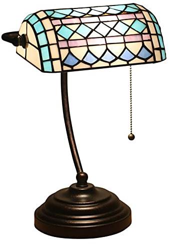 BOTOWI Lampe De Banquier,Lampe Tiffany,Lampe De Bureau,Lampe Vintage,Lampe De Table Tiffany,Lampes De Lecture pour Bureau D'étude De Table De Chevet,Base en Alliage,W11 H15,Blue Mediterranean p