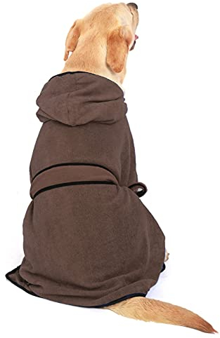 SMALLLEE_LUCKY_STORE Hunde-Bademantel, Handtuch mit Kapuze, Trockenmantel für kleine, mittelgroße und große Hunde, Haustier-Bademantel mit verstellbarem Kragen und Bauchgurt, Mikrofaser, schnell