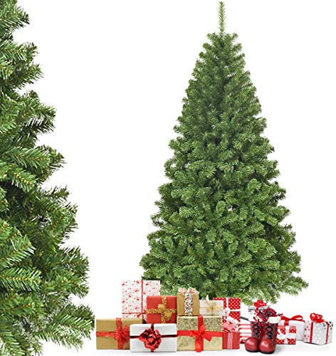 COSTWAY Sapin de Noël Artificiel 225 cm, 1346 Branches en PVC, Arbre de Noël Vert, Support Métallique et Pliable, Sapin de Noel pour Maison Bureau Magasin Hôtel