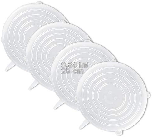 LELE LIFE 4 Stück gleichgroße Silikon-Stretch-Deckel, dickere, wiederverwendbare Silikonbehälterabdeckung, erweiterbare Lebensmittelaufbewahrungsabdeckungen, spülmaschinen- und gefriergeeignet 25cm