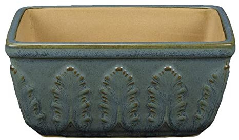 Geosism & Nature Blaugrün glasierte Steinzeug rechteckige Bonsaischale 12,5x8x6 cm - A36