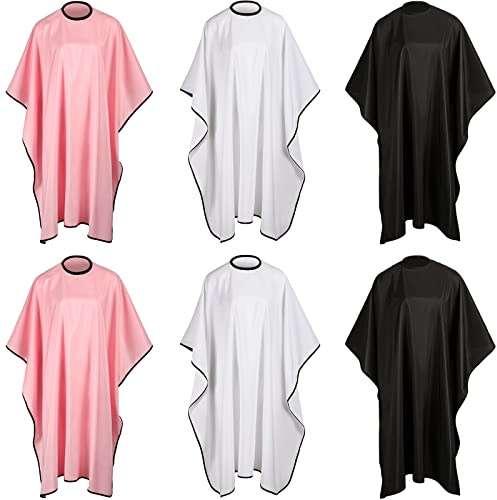 JenPen 6 Pcs Waterproof Hair Styling Cape Salon Barber Cape for Stylist Hairdresser Haircuting Adjustable, 47 x 59(Black, White, Pink)
