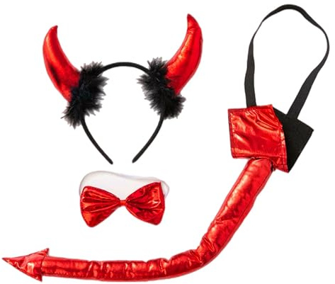 eBoutik Roter Teufel Kostüm Zubehör Set,Romantisches Valentinstag Teufel Hörner Stirnband, Schwanz & Fliege Teufel Kostüm,Sexy Teufel Outfit,Erwachsene Verkleidung Cosplay Outfit,Mottoparty Dekor