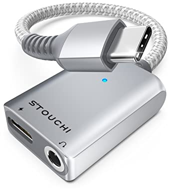 Adaptateur d'Écouteur Jack 3.5mm PD USB C, Stouchi 2-en-1 USB Type C vers Adaptateur Audio Aux pour Casque, DAC Haute Résolution, Prise en Charge Samsung Galaxy S22 S21, Pad Pro Mini6, Pixel 6a,Argent