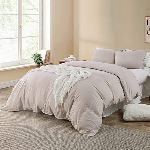 Soifox Bettwäsche 200x200 Beige - bettwäsche-Sets aus Mikrofaser bügelfrei & knitterfrei Bettbezug 200 x 200 Set mit 80x80 cm Kissenbezug 2er Set Bettwasche mit Reißverschluss