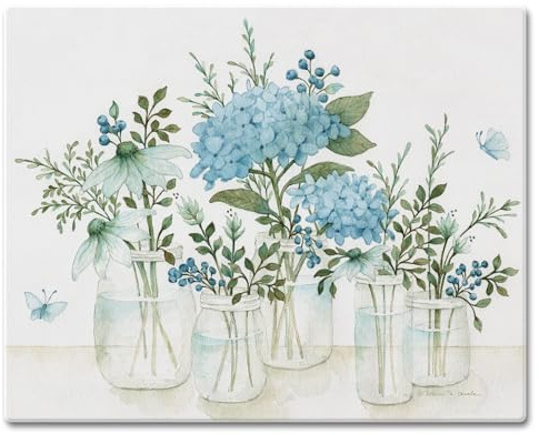 CounterArt Mason Jar Florals 3mm Tempered Glass Cutting Board 15” x 12” Serving Board Charcuterie Board