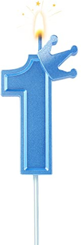 BOXOB 3inch Birthday Number Candle, Blue 3D Candle Cake Topper with Crown Cake Numeral Candles Number Candles for Birthday Anniversary Parties (Number 1) [Energy Class A]