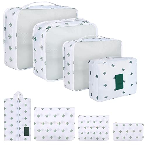 Coolzon Organizer Valigie Viaggio Set 8 Pezzi set, Cubi di Imballaggio Organizer Valigia Perfect Storage Travel Luggage Organizer per i vestiti,Cosmetici,Scarpe,Intimo,Bianco