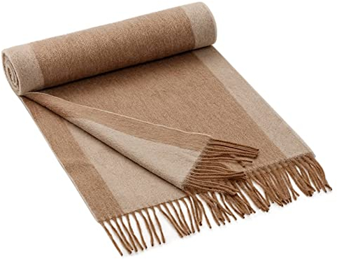 Stfery Schal Männer, Damen Schalmütze Fleece Scarf Khaki Zweifarbige Breit Gestreifte Quaste Halstuch 196x35CM Winter Weich Warm