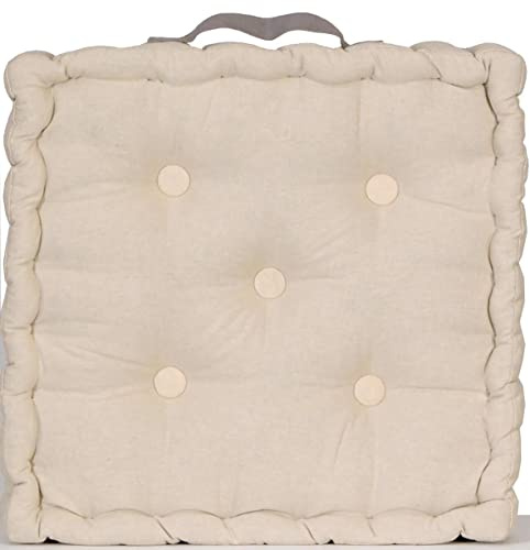 Atout Ciel Cuscino da pavimento 40 x 40 cm con manico a contrasto, quadrato, beige