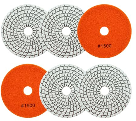 Diamantato Tamponi di Lucidatura Bagnato - 100mm 6pezzi Grana 1500 Dischi per Lucidatura per Granito Marmo Pietra Artificiale Quarzo per Smerigliatrice Angolare SANLEETEK