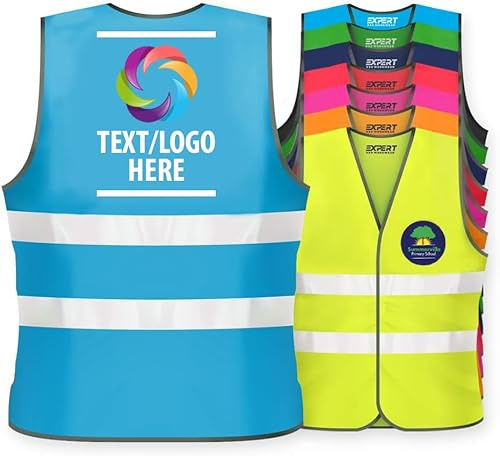 Unisex Personalised Kids High Visibility Safety Vest Children Hi Vis Custom Printed Waistcoat Reflective Jacket - Add Your Multicolour Logo Print