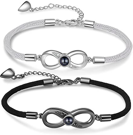 lorajewel Partnerarmbänder mit Namen Gravur Foto Projektion Armband Magnetische Paar Armbänd Personalisiertes Pärchen Armband Freundschaftsarmband Leder Edelstahl Geschenk