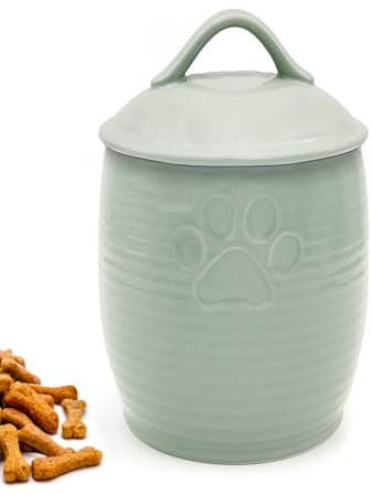 NIXBYO Großer Leckerli-Behälter für Hunde, luftdicht, niedliches Leckerli-Glas mit Deckel, rustikaler Aufbewahrungsbehälter für Hundeleckerlis, Keramik-Katzenfutterdosen für die Küchentheke, Grün
