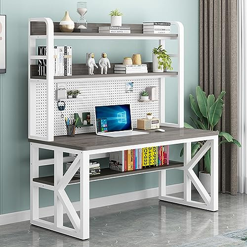 GArcan Computertisch mit Ablagefächern und Stecktafel, moderner Studentenschreibtisch, großer Arbeitstisch für Zuhause und Büro (47 Zoll, Grau + Weiß)