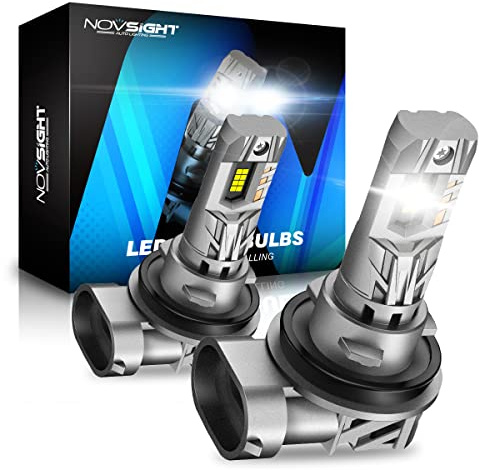 NOVSIGHT H11 LED-strålkastare glödlampa – 90 W 3000 LM H9 H8 strålkastarlampa, 6 500 K vit 12 V lampa H11 LED med fläkt, 1:1 storlek Plug and Play, IP68 vattentät, 2-pack