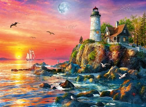 Ravensburger - Puzzle 500 Pezzi Faro Al Tramonto​ | Puzzle Per Adulti E Tutta La Famiglie | Dimensione Di 49x36 Cm | Regalo Adulti | Regali Natale