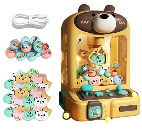 Candy Grabber ， Distributeur De Poupées Arcade avec Lumières Et Musique,30 Peluches Et 10 Gashapons ， Machine a Bonbon avec Pince pour Les Cadeaux d'anniversaire De Noël,Bear