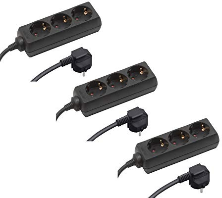 Meister grenuttag 3-vägs – uppsättning av 3 – 1,4 m kabel – svart – IP20 inomhus/stickkontakt/flera uttag/bordsuttag/Tido 3-vägs/7430790