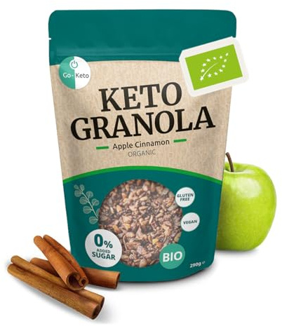Go-Keto BIO Keto Granola Apple Cinnamon 290g - Low Carb Keto Muesli per una deliziosa colazione keto, con scaglie di cocco, noci, frutta, semi di girasole e semi di zucca, vegan, senza glutine