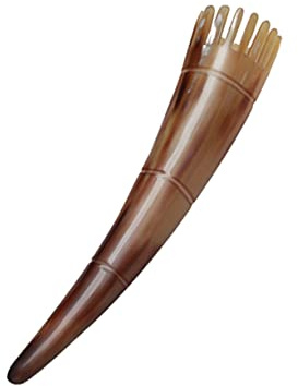 HOMSFOU Peigne À Cheveux En Corne De Bœuf Naturel Peigne De Massage Du Cuir Chevelu Masseur De Tête Manche Long Stimule Circulation Soulage Tension