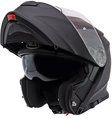 MIDA MV-2 Flip Up Front Sun Visor Modular Motorcycle Motorbike Helmet ECE 2206 Approved (Matt Black, M)
