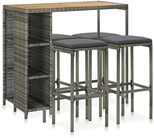 KTHLBRH Juego de muebles de jardín para exteriores y balcón, mesa y sillas de jardín de 5 piezas, con cojines de poliratán, color gris