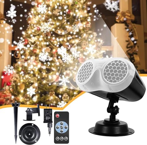 Christmas Snowflake Projector Lights, Outdoor Holiday LED Moving Snowfall Projector Lights, Rotating Snowflake Decorative Landscape Projection Lamp IP65 Waterproof for Xmas Party House Decor